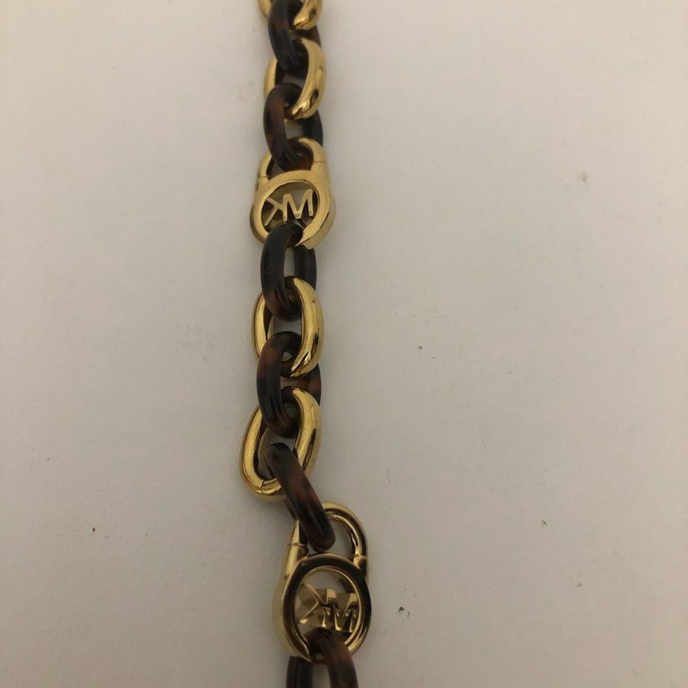 Michael Kors Toggle And Lock Gold and Brown Tortoise Shell Chain Bracelet - Picture 3 of 4